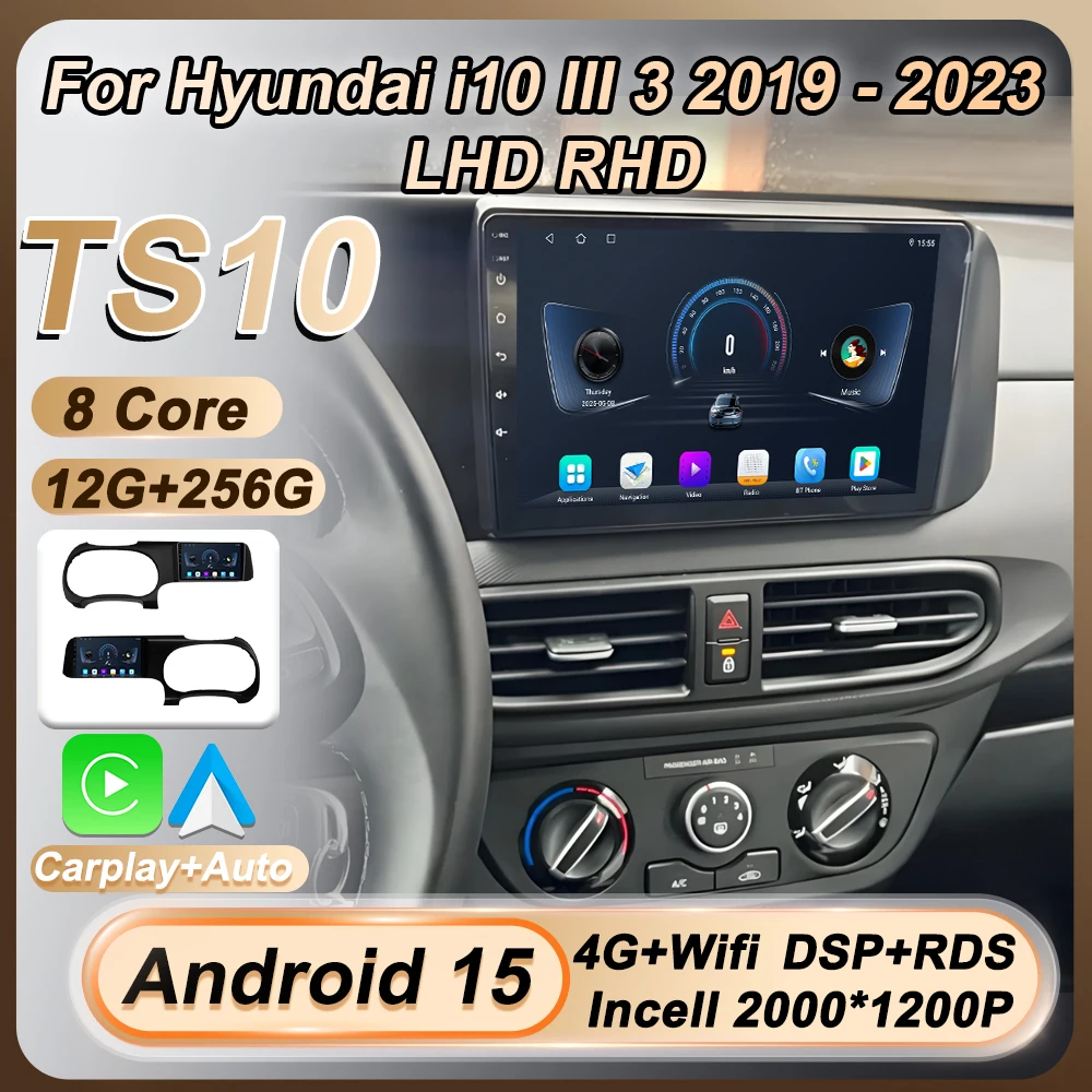 

Беспроводной Carplay Auto для Hyundai i10 III 3 2019-2023 LHD RHD 2 Din Стерео Автомобильный Радио Android 15 Сенсорный экран 8-ядерный GPS Wi-Fi