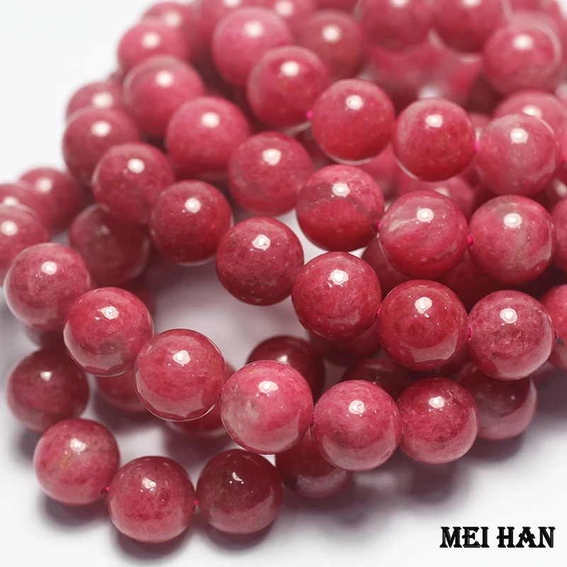 Meihan (Free Shipping) Natural Brazil Red Rhodonite smooth round stone charm beads for jewelry making design DIY bracelet