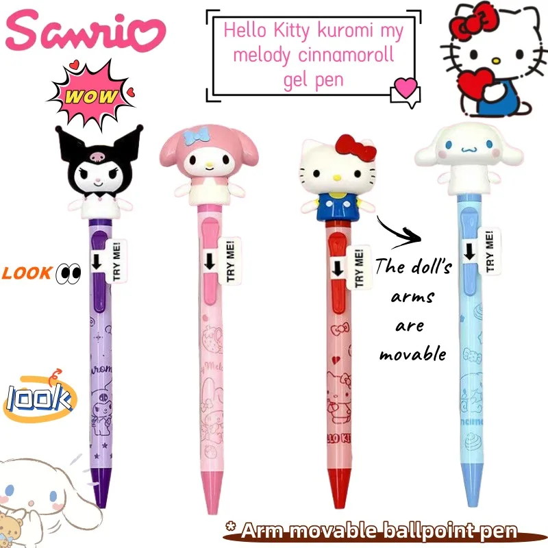 

sanrio Hello Kitty kuromi my melody cinnamoroll cartoon cute creative ballpoint pen anime peripheral kawaii arm movable gel pen