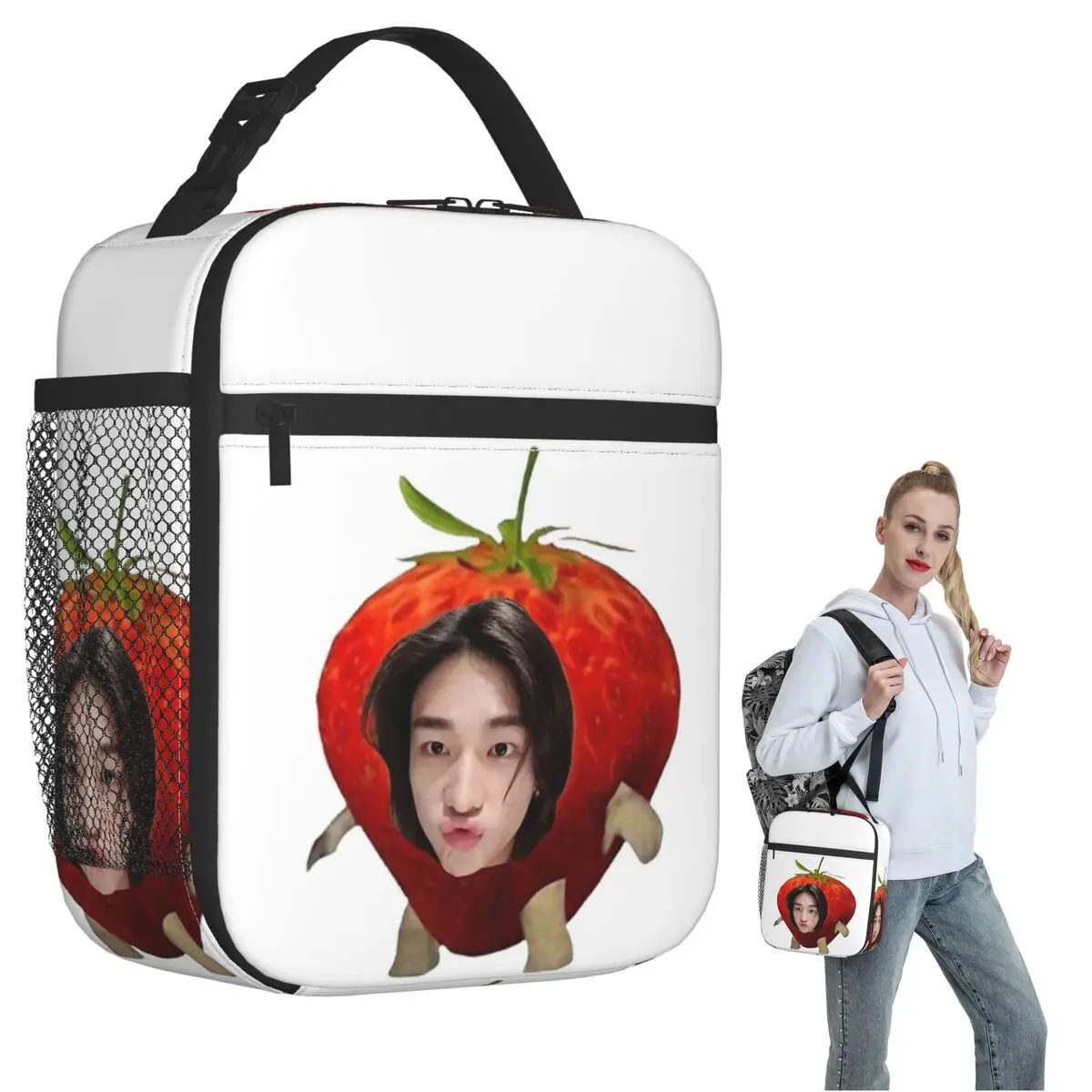 Hyunjin Strawberry Insulated Lunch Bag for Women Children Portable Food Boxes Thermal Lunch Box Tote