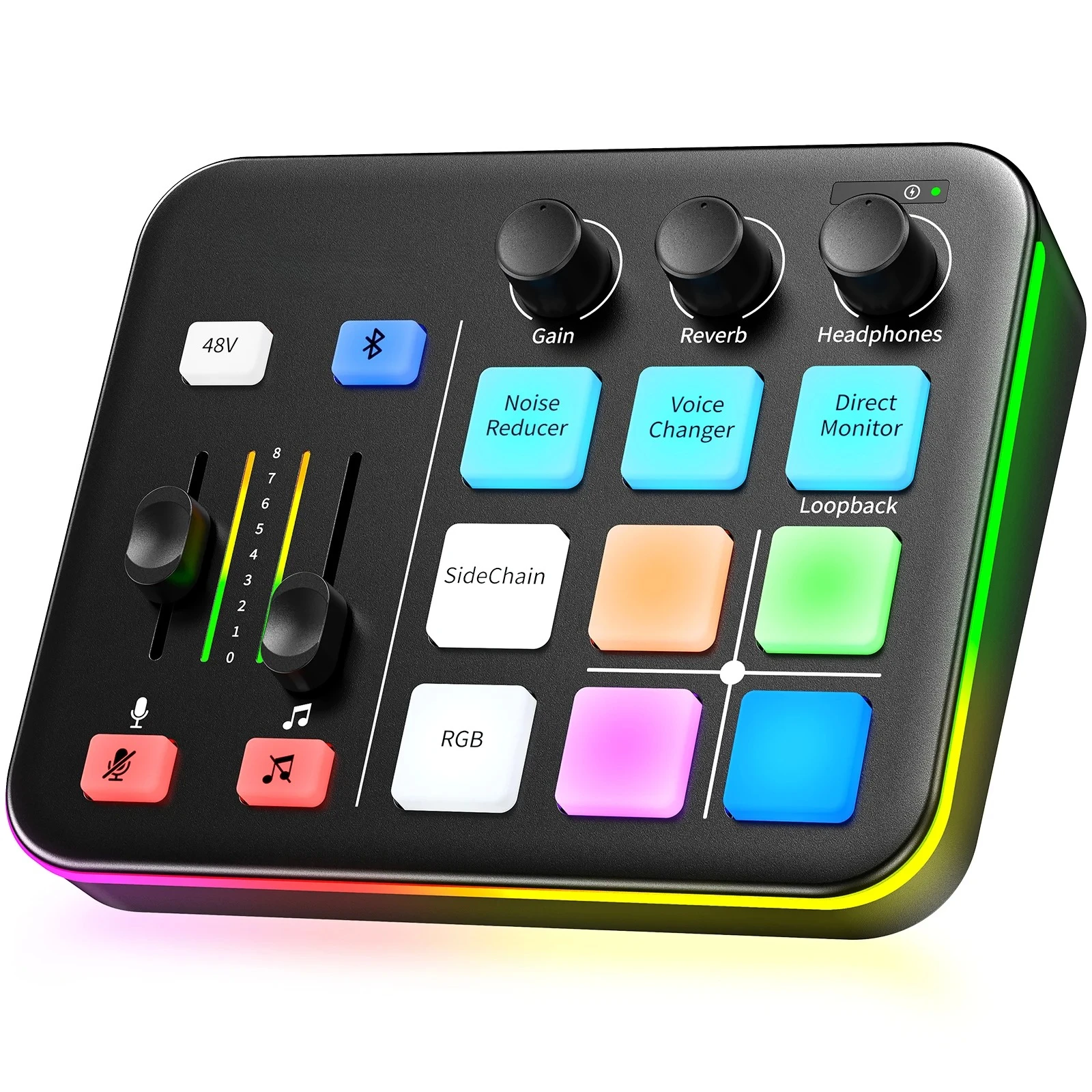 G1 NEO Gaming Audio Mixer Custom Sound Effects RGB Streaming with XLR Microphone Audio Interface for Game Voice Podcast