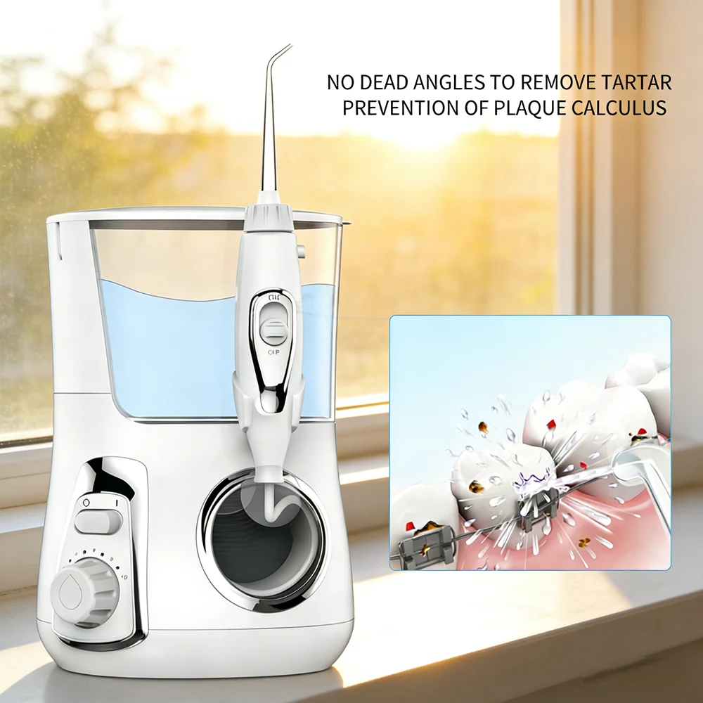 

Настольный ирригатор для полости рта 800 мл, 10 режимов ухода, 5 насадок, домашний спа-уход для защиты от кариеса