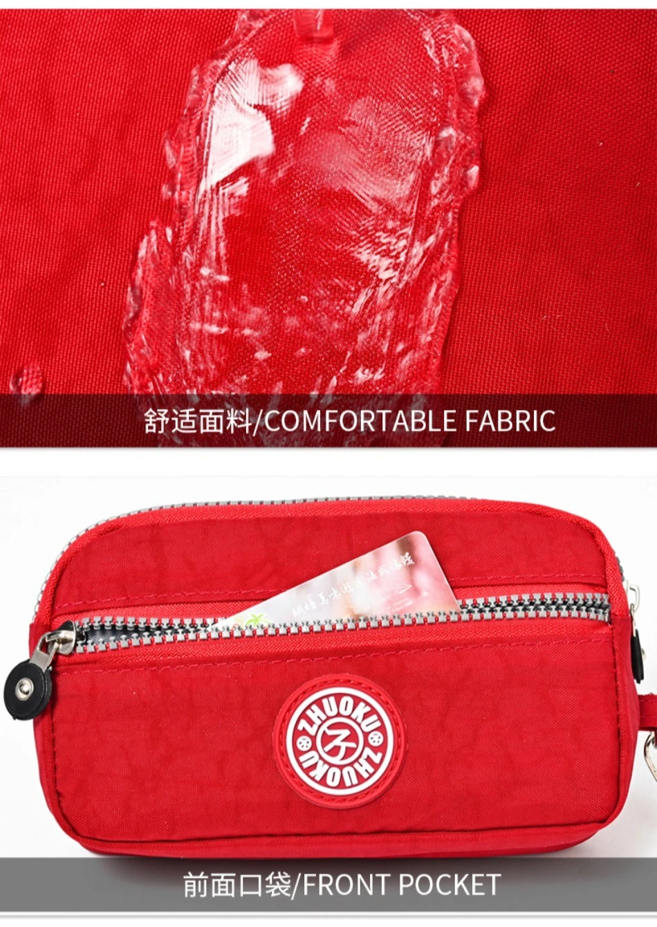 2026 New Clutch Women's Bag Three-Layer Zipper Mini Nylon Cloth Solid Color Mobile Phone Bag Coin Purse
