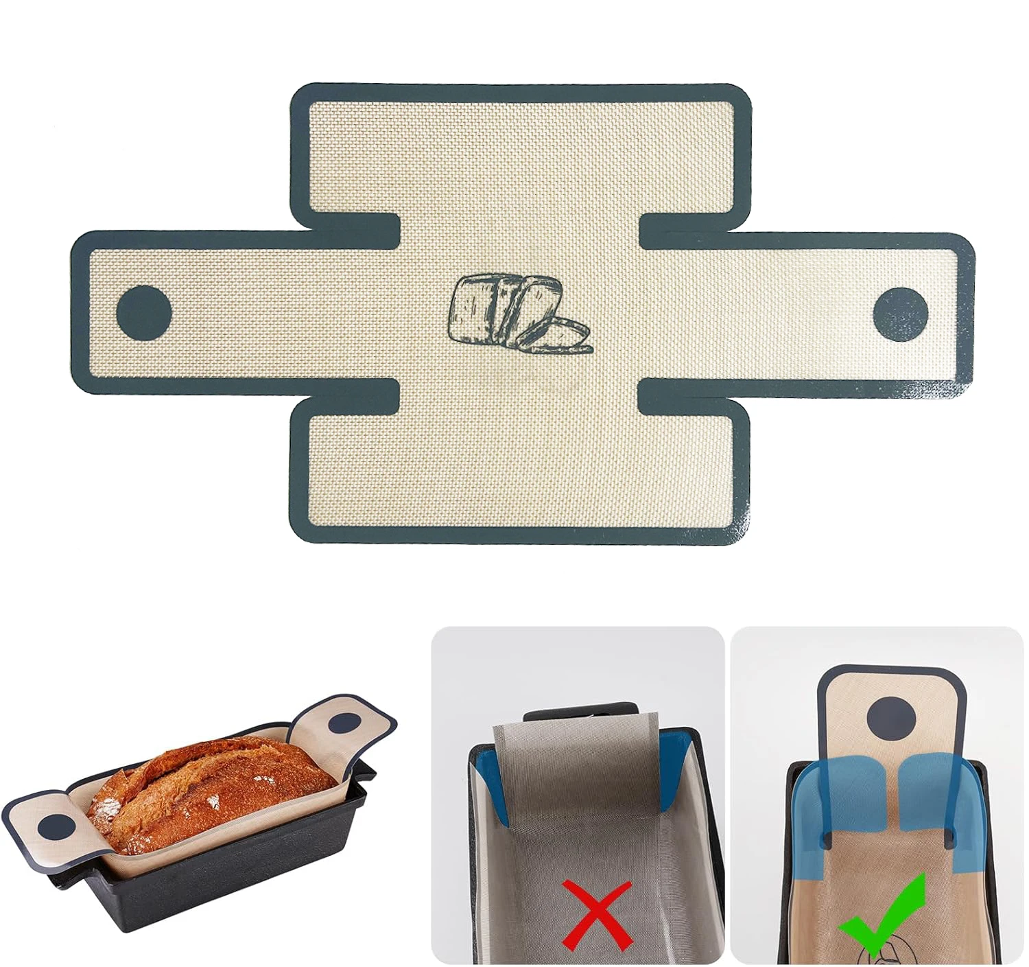 

Силиконовый коврик для сковороды для хлеба, многоразовый и антипригарный силиконовый коврик для слинга для хлеба, подходит для сковородок для буханки 9x5, 9,5x5 и 10x5 дюймов.