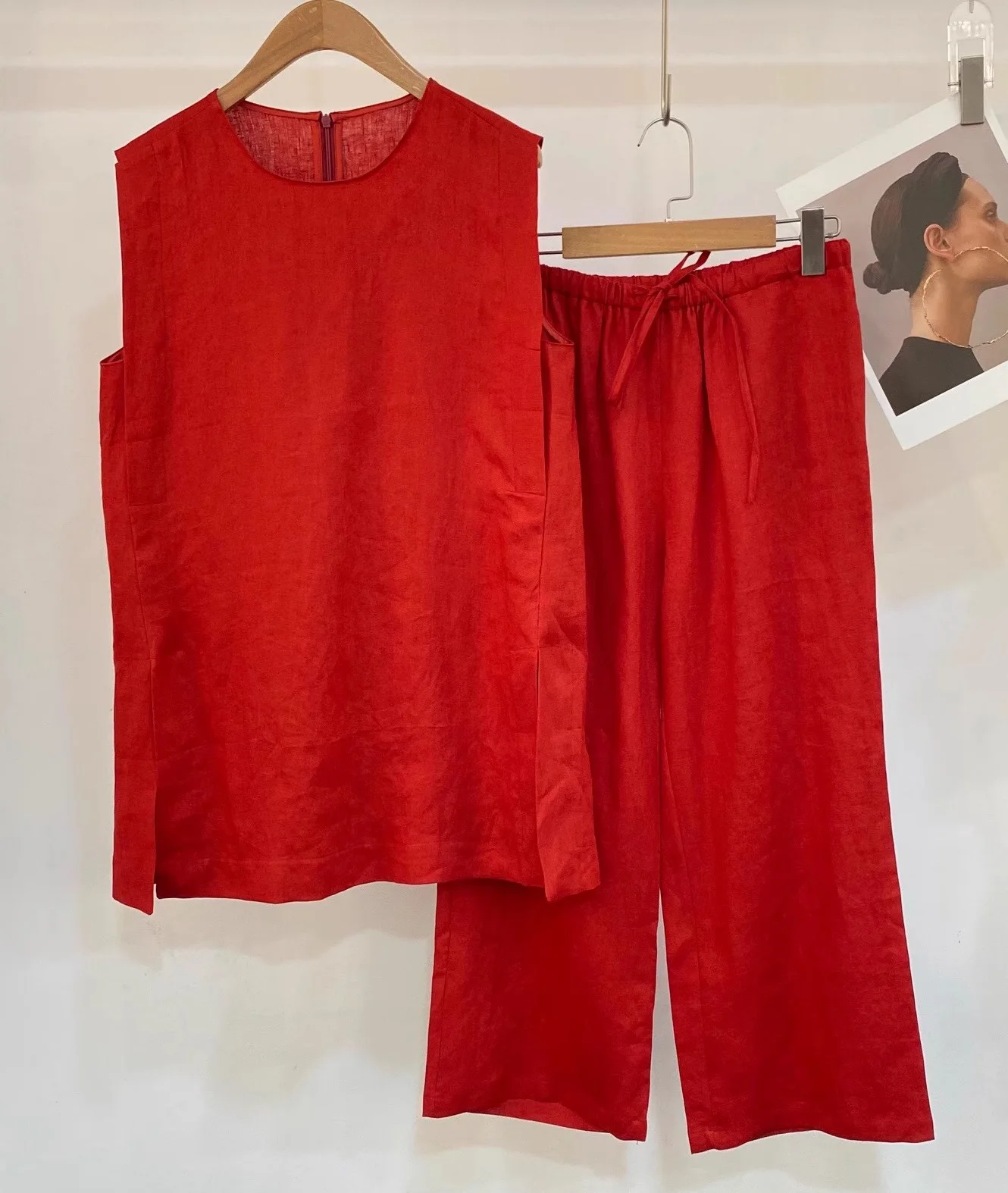 

100%Linen Women's Clothes Set 2025 Autumn Lady Sleeveless Long Linen Tops Blouse+Elastic Waist Midi Pant & Capris Sets 2pcs