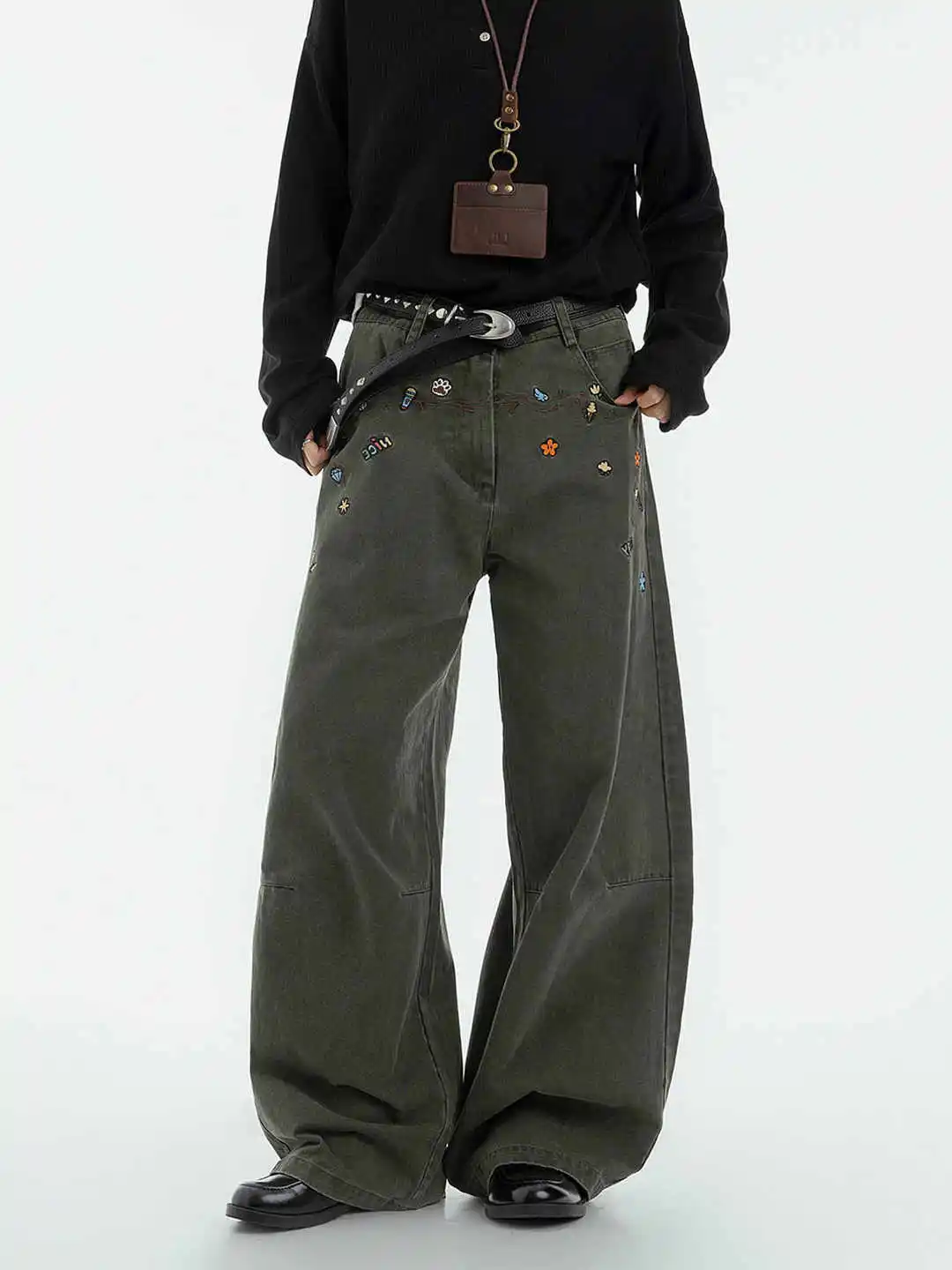 

Women's Green Y2k Cargo Jeans Harajuku Baggy Denim Trousers Vintage Wide Jeans Long Pants Japanese 2000s Style Oversize Clothes