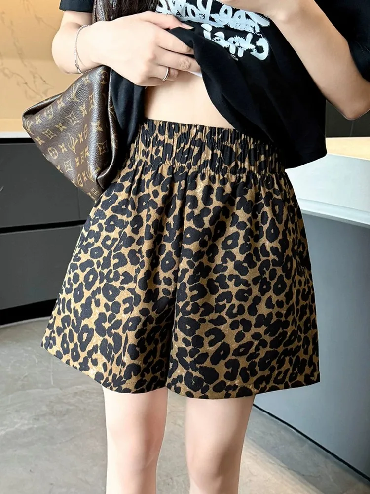 Tiger Print High Waist Casual Shorts Women's Summer Thin Wide Leg Five-Point Pants Slimming American Style Hot Girl Shorts