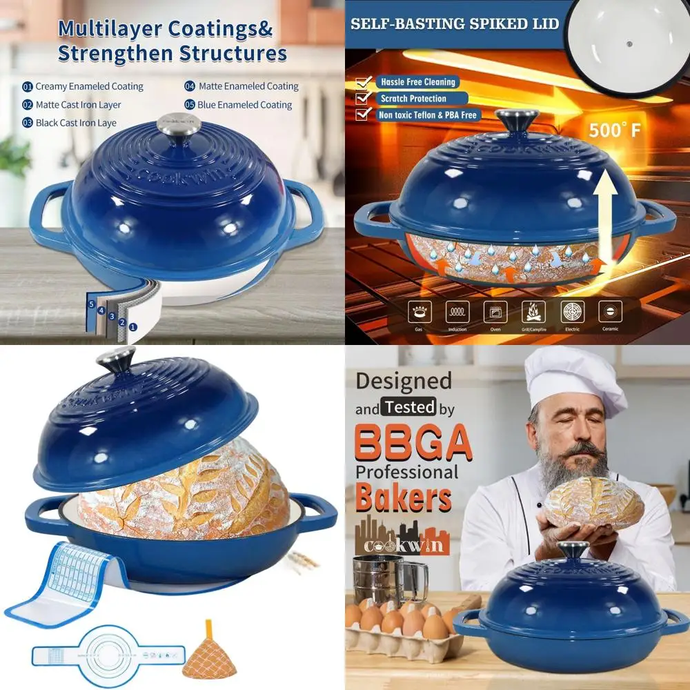 

11 синих эмалированных чугунных голландских духовок с крышкой, набор для выпечки хлеба на 6 литров, силиконовый коврик — идеальный семейный подарок