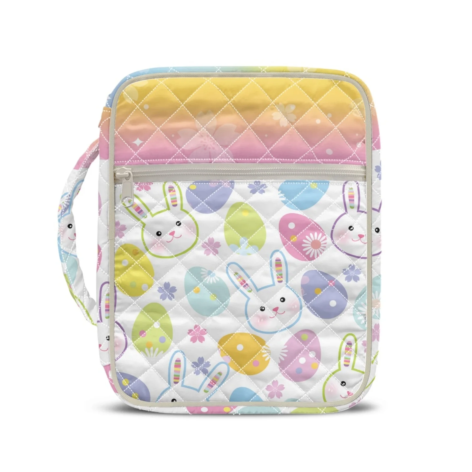 Coloranimal Easter New Trend Zipper Pocket Quilted Bible Case Bag, Lightweight Scripture Protector Cover for Church Study