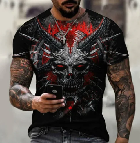 2024 New Devil Satan 3D Printed Men\'s T-shirts Summer Fashion Harajuku Hip Hop Casual Tees Streetwear Personality Round Neck