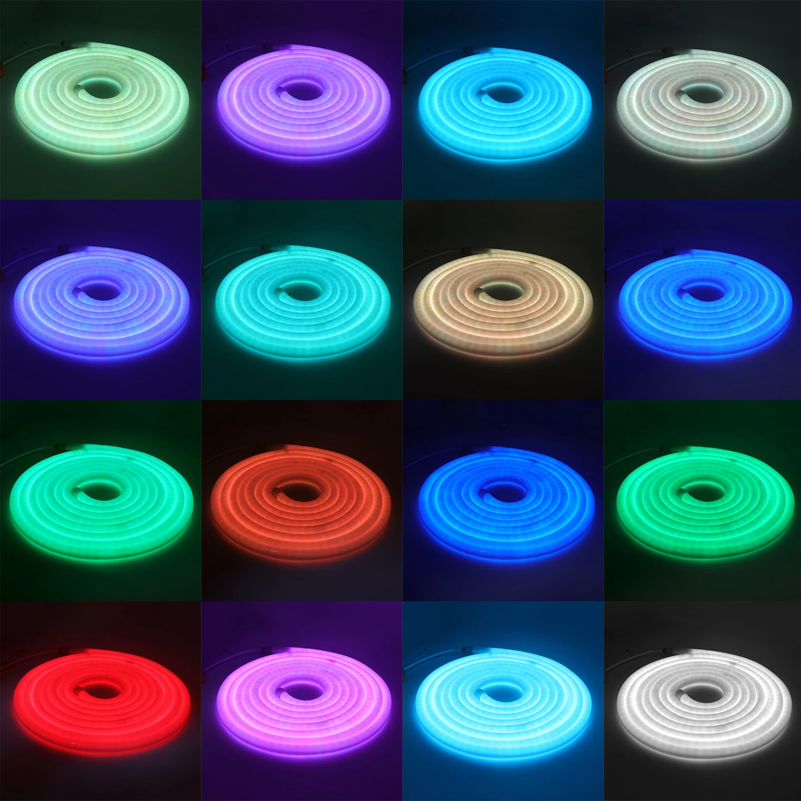 360 Round RGB Neon LED Strip EU 220V 5050 Tube Flexible Rope Ribbon Waterproof Neon Sign Led Light Lamp With 24 Keys IR Remote