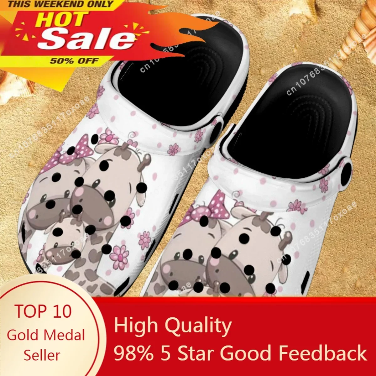 

Cartoon Giraffe Floral Print Fashion Women Sandals High Quality Soft Sole Beach Clogs Hole Slides Cozy Non-slip Garden Shoes