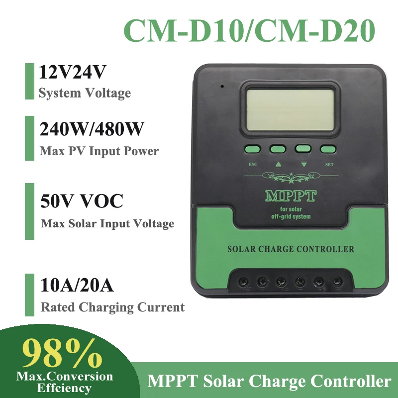 

High Efficieny MPPT 10A 20A Solar Charge Controller 12V 24V 480W 240W 120W Solar Panel PV Regulator For Lifepo4 Lithium GEL Lead