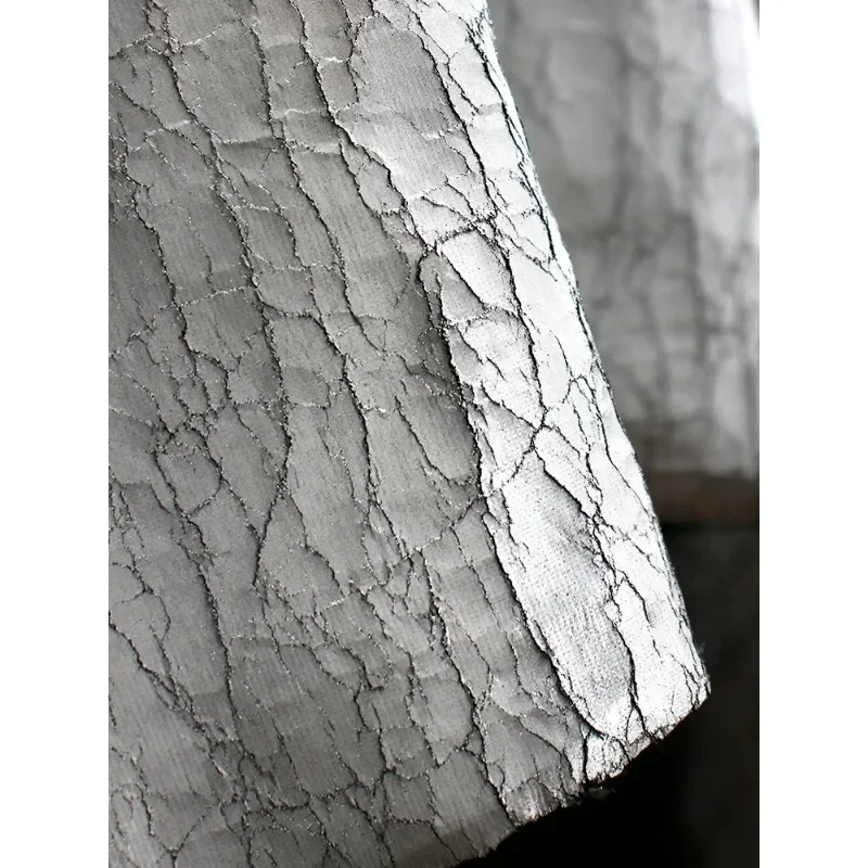 Craftsmanship Crack Texture Silver White Coating Fabric Creative Background High-end Coat Clothing Designer Fabric