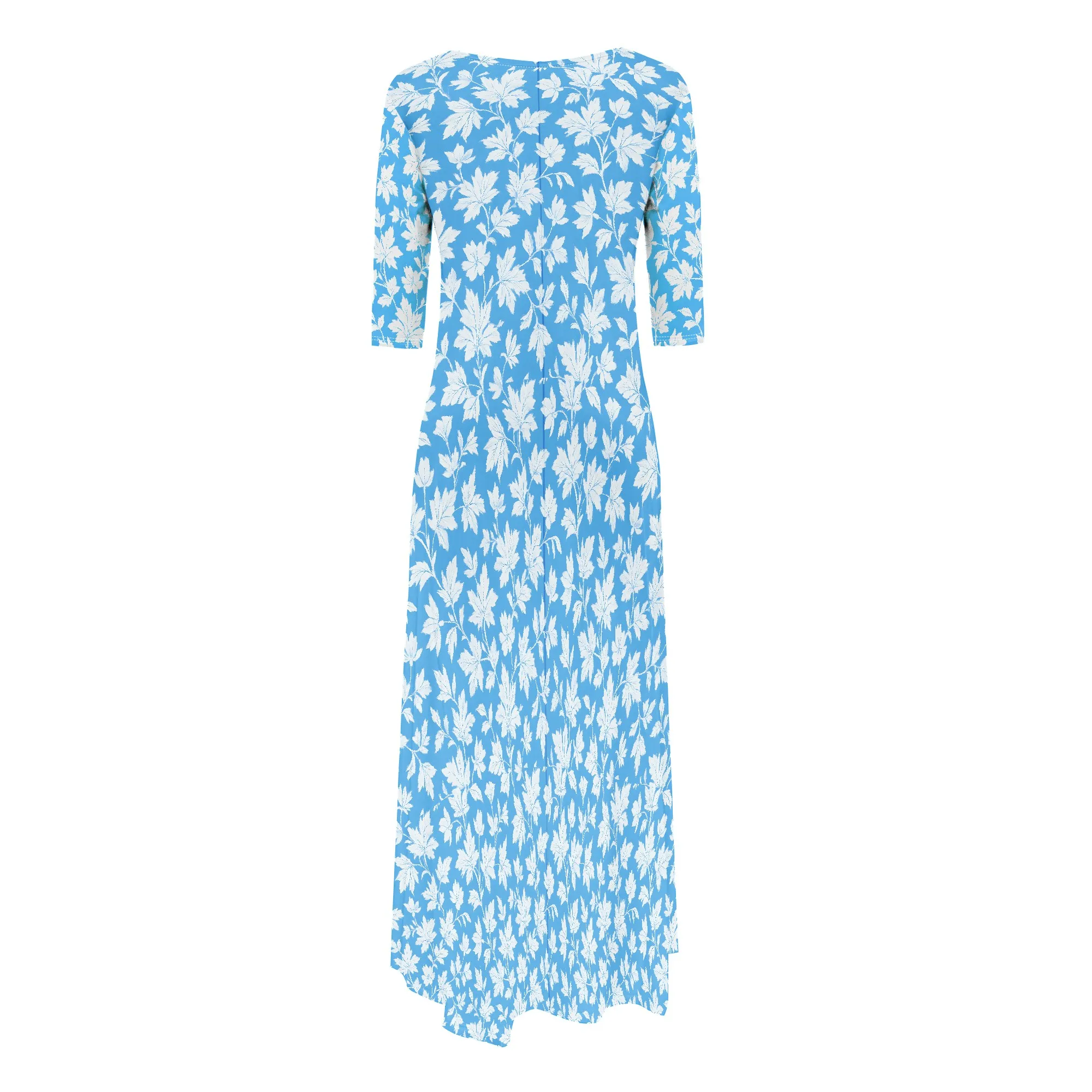 ชุดเดรสแม็กซี่เดรสลายดอกไม้ Boho ของผู้หญิงฤดูร้อนลําลองคอกลมแขนสั้นชุดเดรสโบฮีเมียนที่มีกระเป๋า