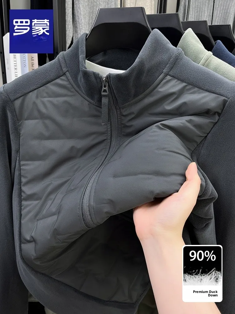 

L (18)Мужская легкая куртка с воротником-стойкой Thiened, пушистая теплая белая куртка с перьями, осенне-зимняя верхняя одежда, пальто