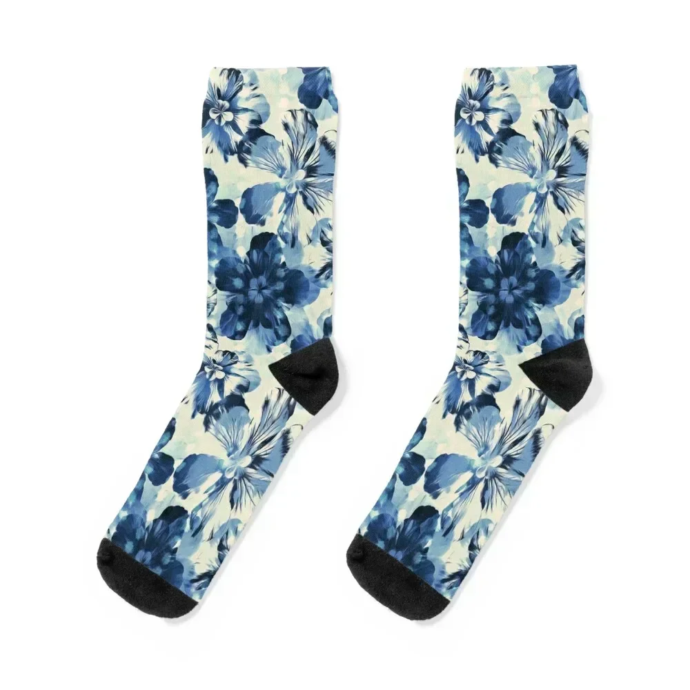 

Shibori Inspired Oversized Indigo Floral Socks kids cool warm winter Luxury Woman Socks Men's