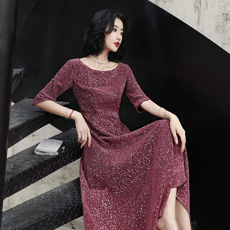 

Ele Modern Evening Dr Women's Gown Slimming High Waist A-Line Skirt Handmade Flower Lace Mid-Length Formal Dr