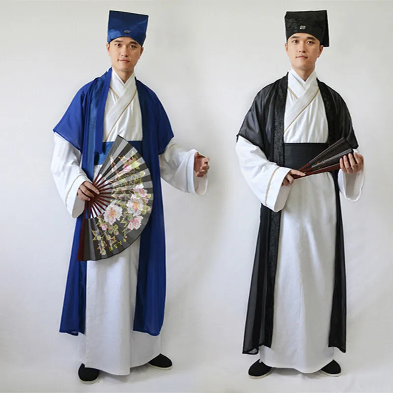 2024 Ancient scholar costume Hanfu national Tang costume men's Chinese silk robe hanfu Dance scholar Performance dress