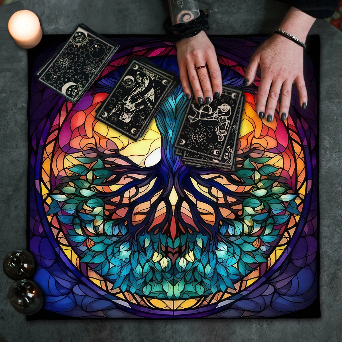 شجرة الحياة العرافة مفرش المائدة التارو مفرش المائدة البوليستر المذبح القماش أوراكل بطاقة حصيرة الطرف الديكور