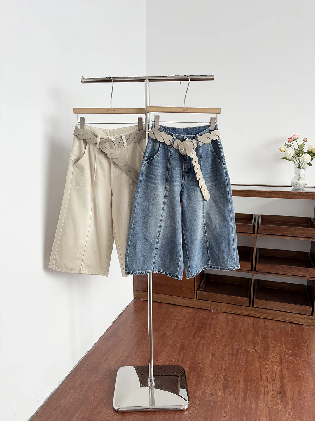 

High Waist Slimming Commuter Style Women's Jeans Fashionable Loose Wide Leg Pants Seven-Foot Length Polyester Fiber