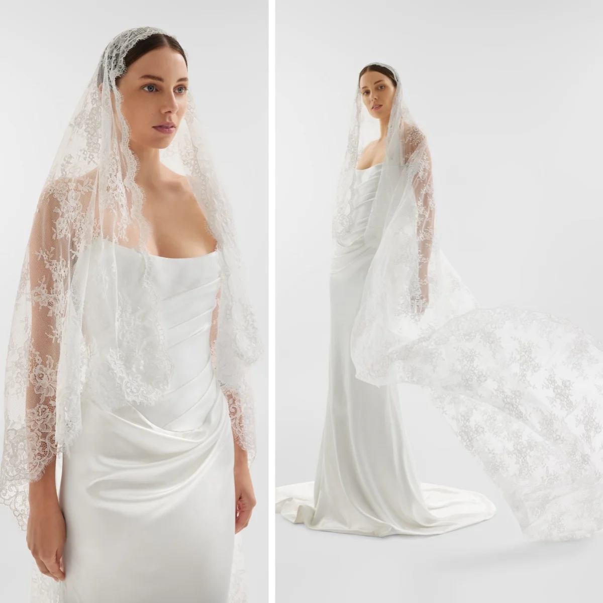 

Two Layers Wedding Bridal Veils Lace Trim With Comb Lace Edge White Ivory Tulle Accessories For Brides Cathedral Long