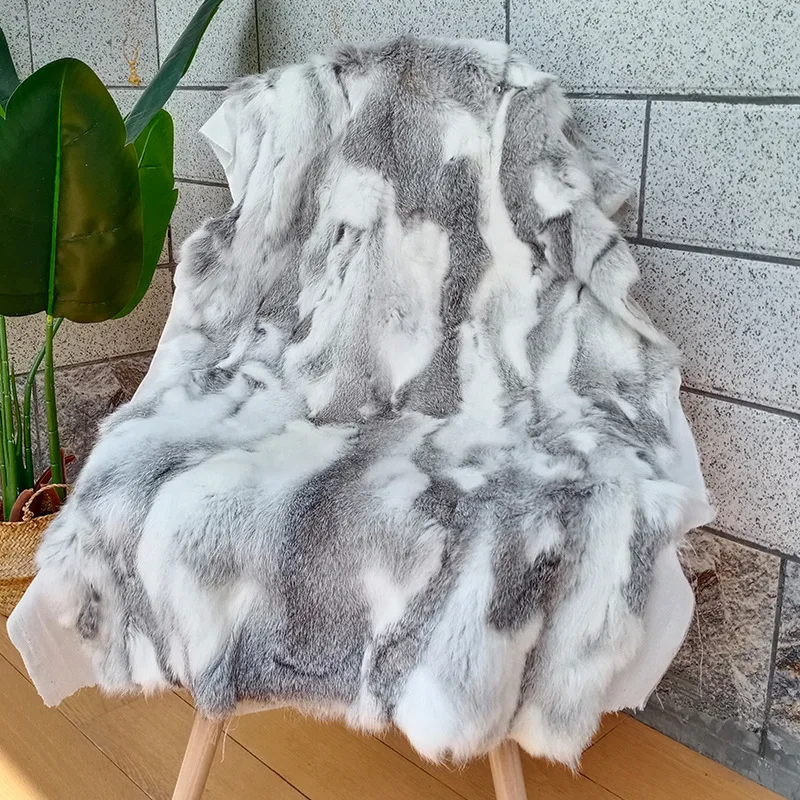 58 x 117 cm große Patchwork-Decken aus natürlichem Kaninchenfell, Winter-Tagesdecke auf dem Bett, gestreifte Überwurfdecke, weicher Sofabezug