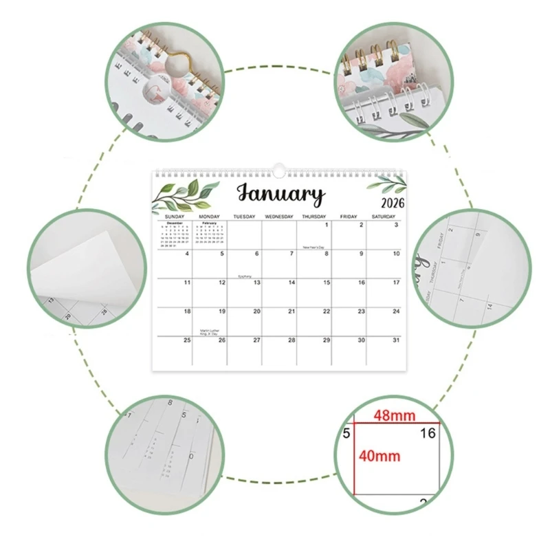  2026-2027 Wall Calendar from Jan 2026 to Jun 2027 Twin Coil Binding Calendar