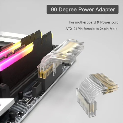 Imagen 1 del producto Adaptador de corriente ATX de 24 pines hembra a 24 pines, 8 pines macho, 90 grados, para placa base, escritorio, Cable de suministro de PC, conector de Cable de CPU