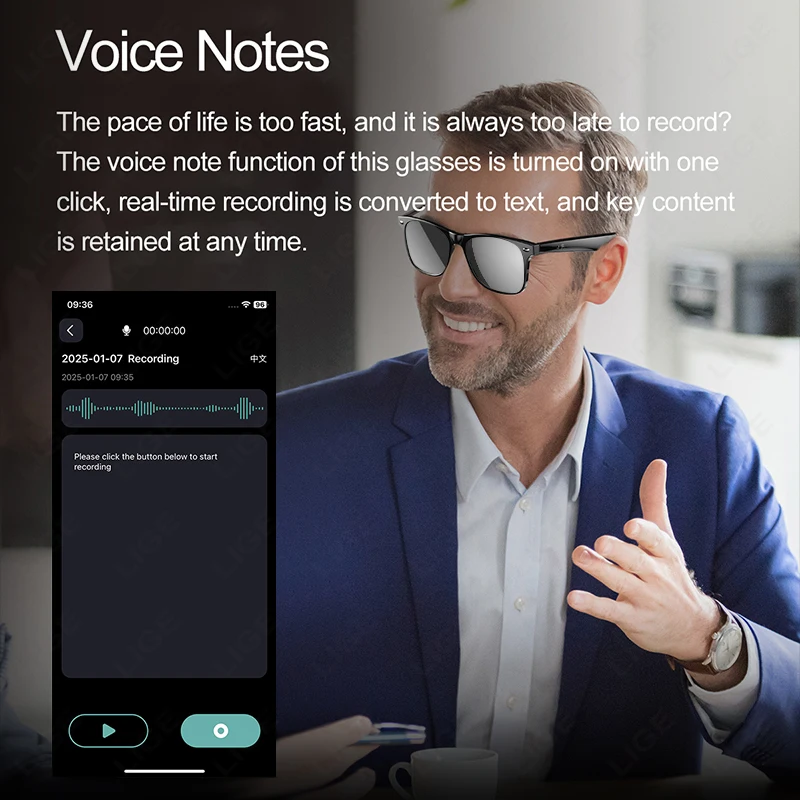 Inteligentne okulary Bezprzewodowe okulary przeciwsłoneczne Bluetooth Wbudowany mikrofon Głośniki Dotykowe i asystent głosowy Kompatybilne szkło dla mężczyzn i kobiet
