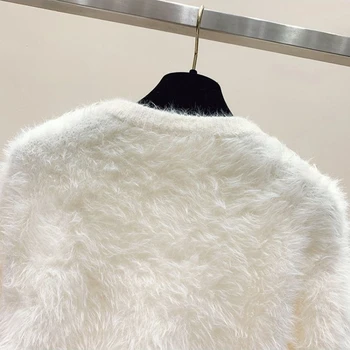 Soft Fuzzy Pullover Sweater 5 Fuzzy Sweater Pullover Women Soft Plush Solid Color Simple Sweater White Mink Fur Sweet Loose-Fit Warm Sweaters Knitwear Jumpers 5