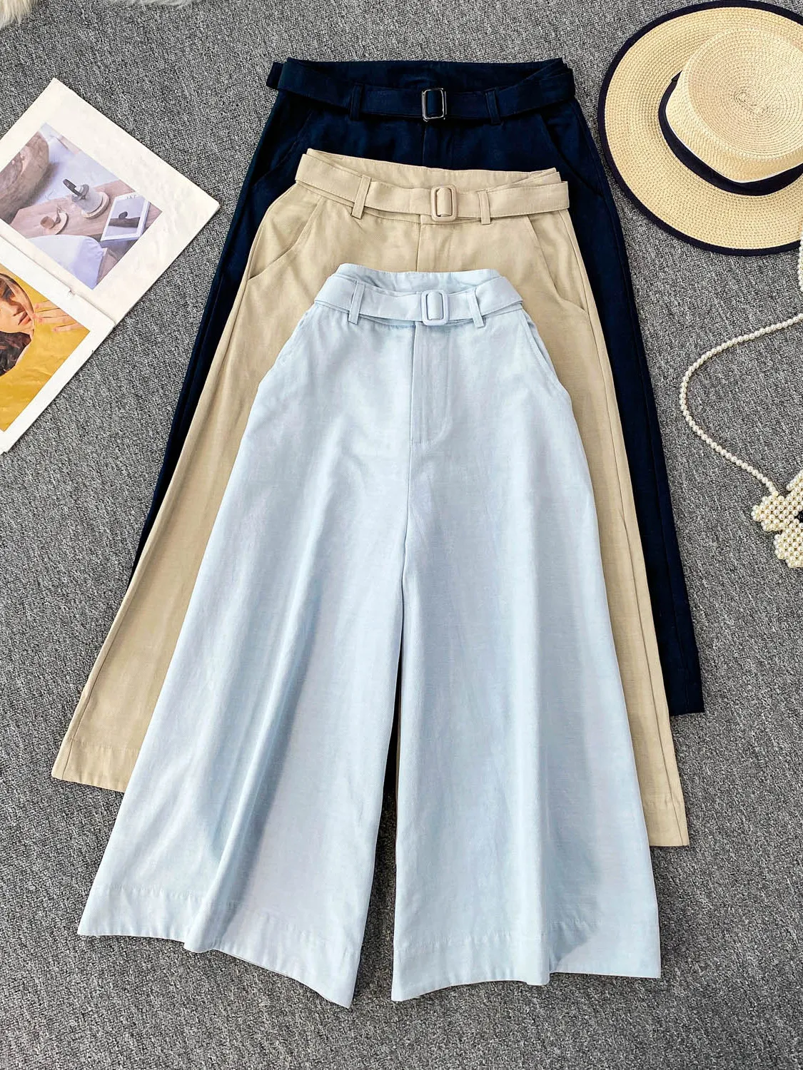 

Голубой женский костюм, джинсы с высокой талией, утягивающие девятисекционные широкие брюки, модные летние маленькие ростые брюки с высокой талией