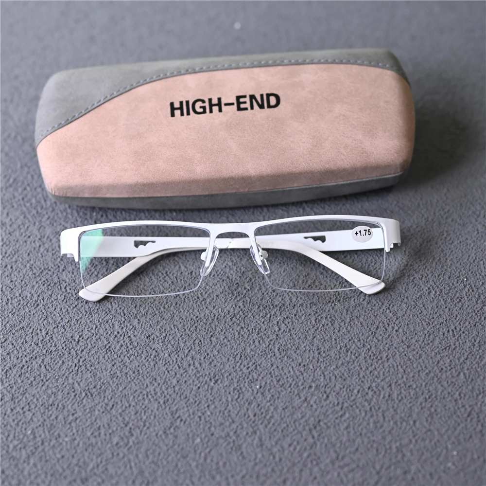 Cubojue White Reading Glasses Men Women Semi Rimless Eyeglasses Frame Male Alloy Spectacles for Prescription Anti Blue Ray