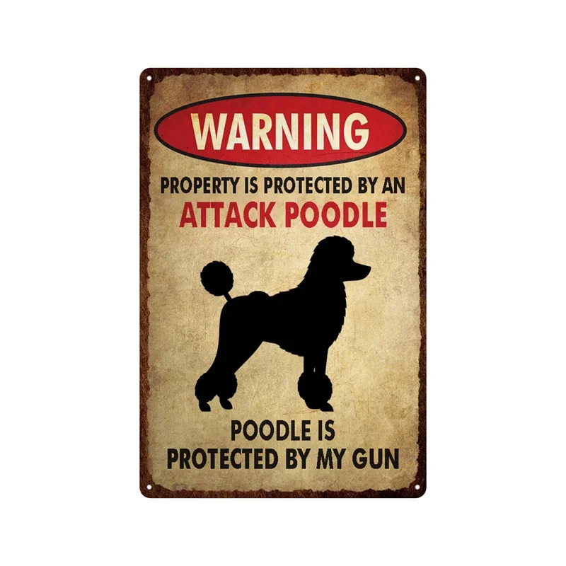 Vintage Protection Dogs Caution Warning Metal Plate Painting Iron Tin Sign Wall Art Picture For Pet Shops Living Room Home Decor