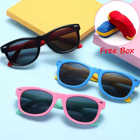 Children's Silicone Sunglasses with Glasses Box Boys Girls Outdoor Goggles Sun Glasses AC Lens Eyeglasses Baby UV400 Eyewear