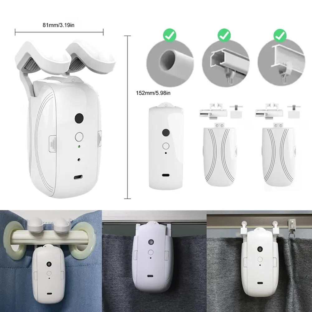 Controlador inteligente de cortina Wi-Fi - sem necessidade de instalação, controlado por aplicativo, temporizador, sensor de temperatura e luz, controle remoto.