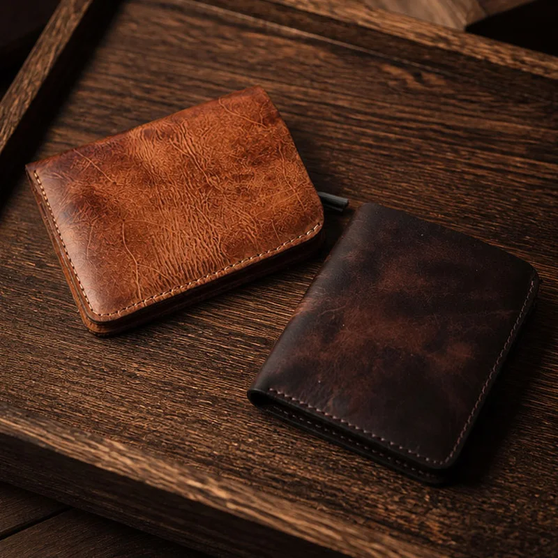 handcrafted-top-layer-cowhide-leather-short-wallet-ultra-thin-lightweight-vintage-style-card-holder-money-clip-vegetable-tann