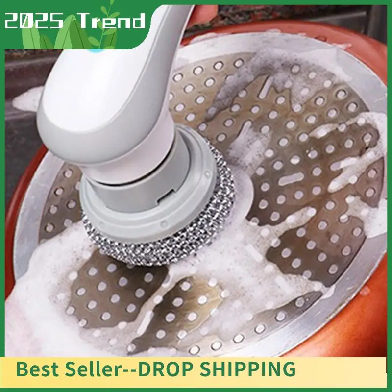 

Электрический скруббер, портативный беспроводной перезаряжаемый скруббер, белый и серый пластик для ванной комнаты, ванны, кухни