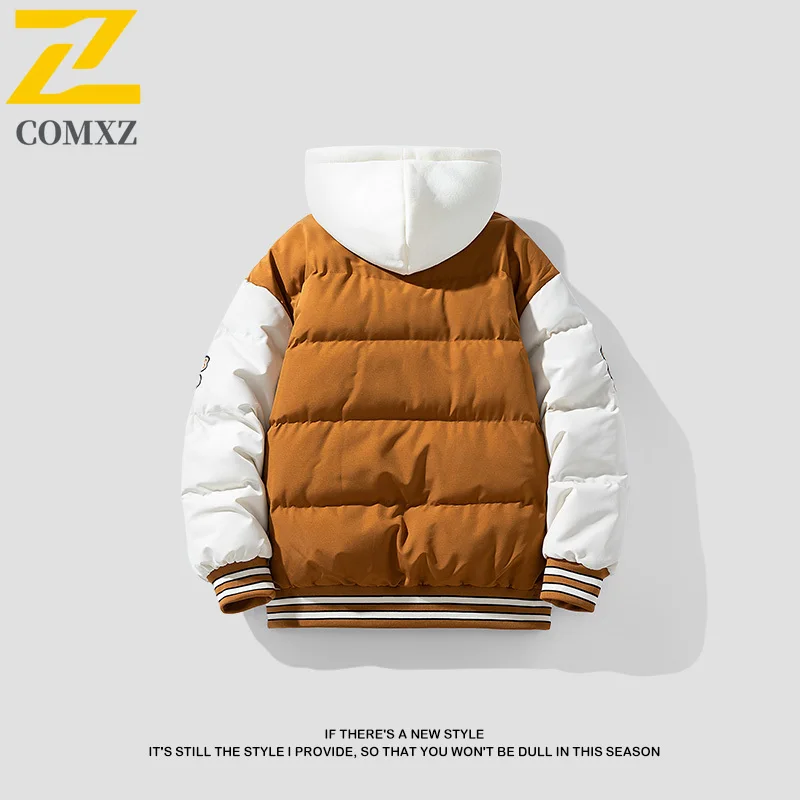 وهمية قطعتين مقنعين معطف مبطّن بالقطن الثقيلة رسالة للجنسين الشتاء سترة الذكور الإناث فضفاضة الشارع الشهير ملابس خارجية دافئة