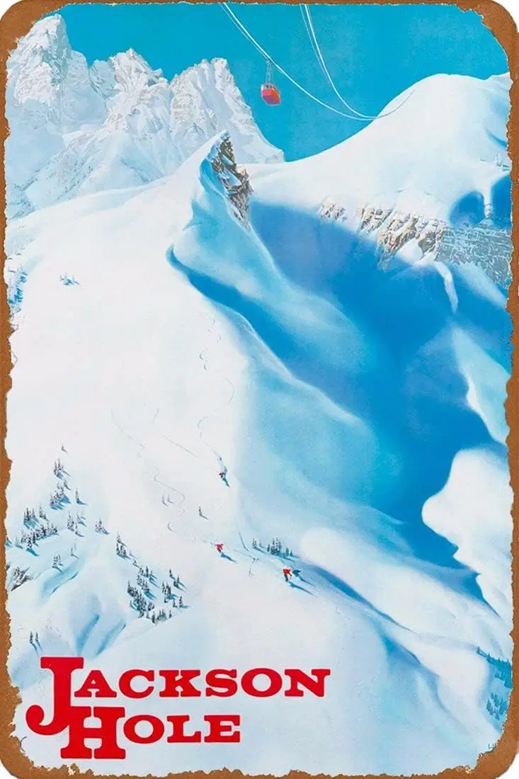 Rustic Vintage Look Metal Signs Jackson Hole Wyoming Ski Vintage United States Travel Advertisement Print Tin Poster Wall D