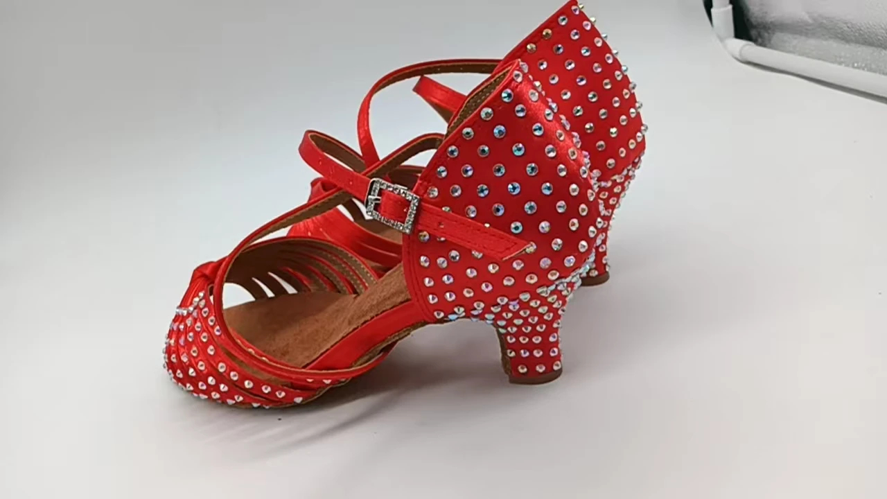 

Evkoodance Women's Dance Shoes Red Crystal Satin 6cm Heel Latin Salsa Ballroom Shoes Girls Sneaker Party Dancing Shoes Footwear