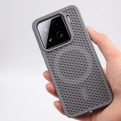 Simple Solid Color Magnetic Phone Case For Xiaomi Mi 15 Pro Mi 14 Honeycomb Grid Mesh Cooling Silicone Non-slip Armor Cover