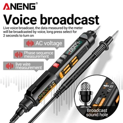 ANENG A3009 Mini Pen Multimeter Voice Broadcast 6000Counts Voltmeter VA Reverse LCD Flashlight NCV Tester for Voltage Resistance