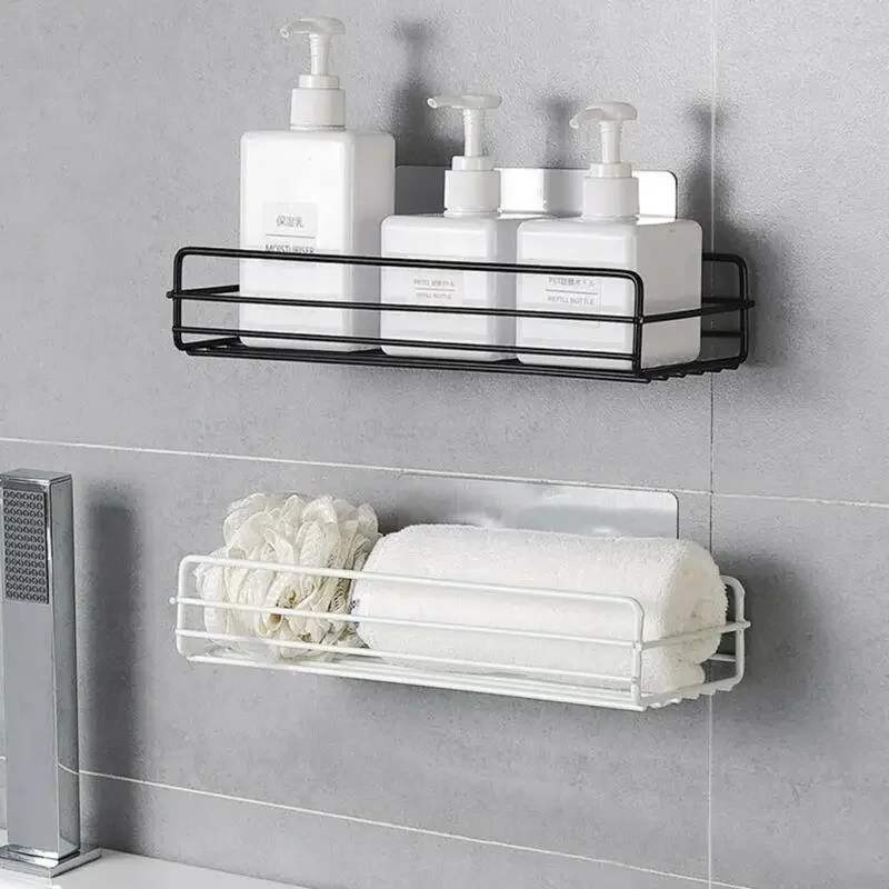 Rust Stainless Steel Shower Gel Adhesive Shampoo Holder Kitchen Bathroom Wall Storage Rack Shelf Organiser Suction Basket Shelf