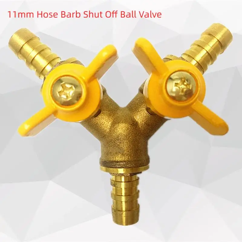 3 Way Y Brass Ball Valve 2 Switch 11mm Hose Barb Durable Shut Off Adapter For Fuel Gas Water Oil
