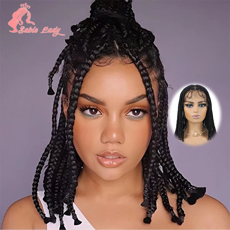 Pelucas trenzadas cortas sintéticas para mujeres negras, 10 ", Bob corto, encaje frontal, caja de cabello trenzado, peluca de encaje completo, peso ligero