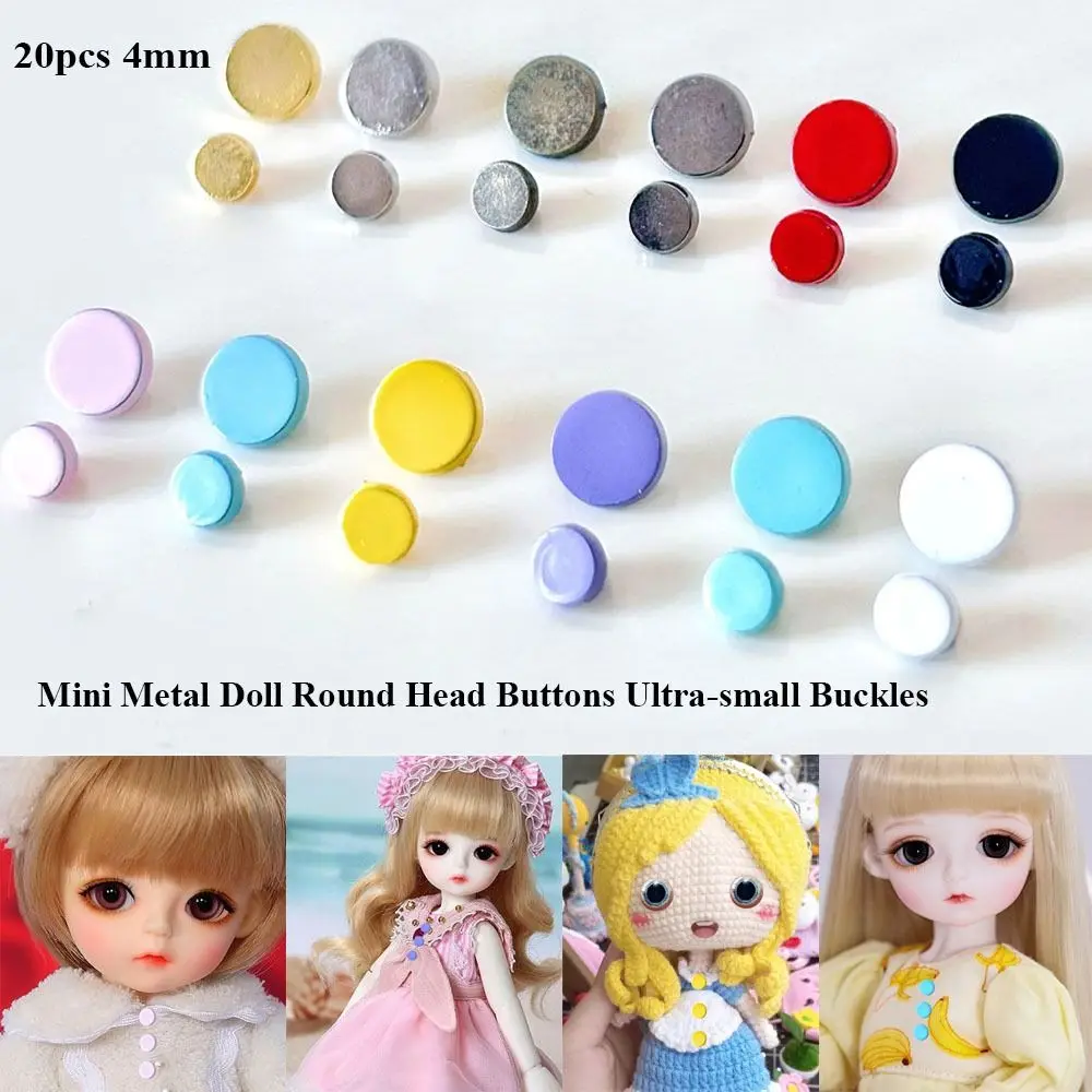 20PCS 4mm Mini Metal Round Head Buttons Ultra-small Doll Coat Buckle Handmade 1/6 Doll Doll Shoes Clothing Buckles Accessories