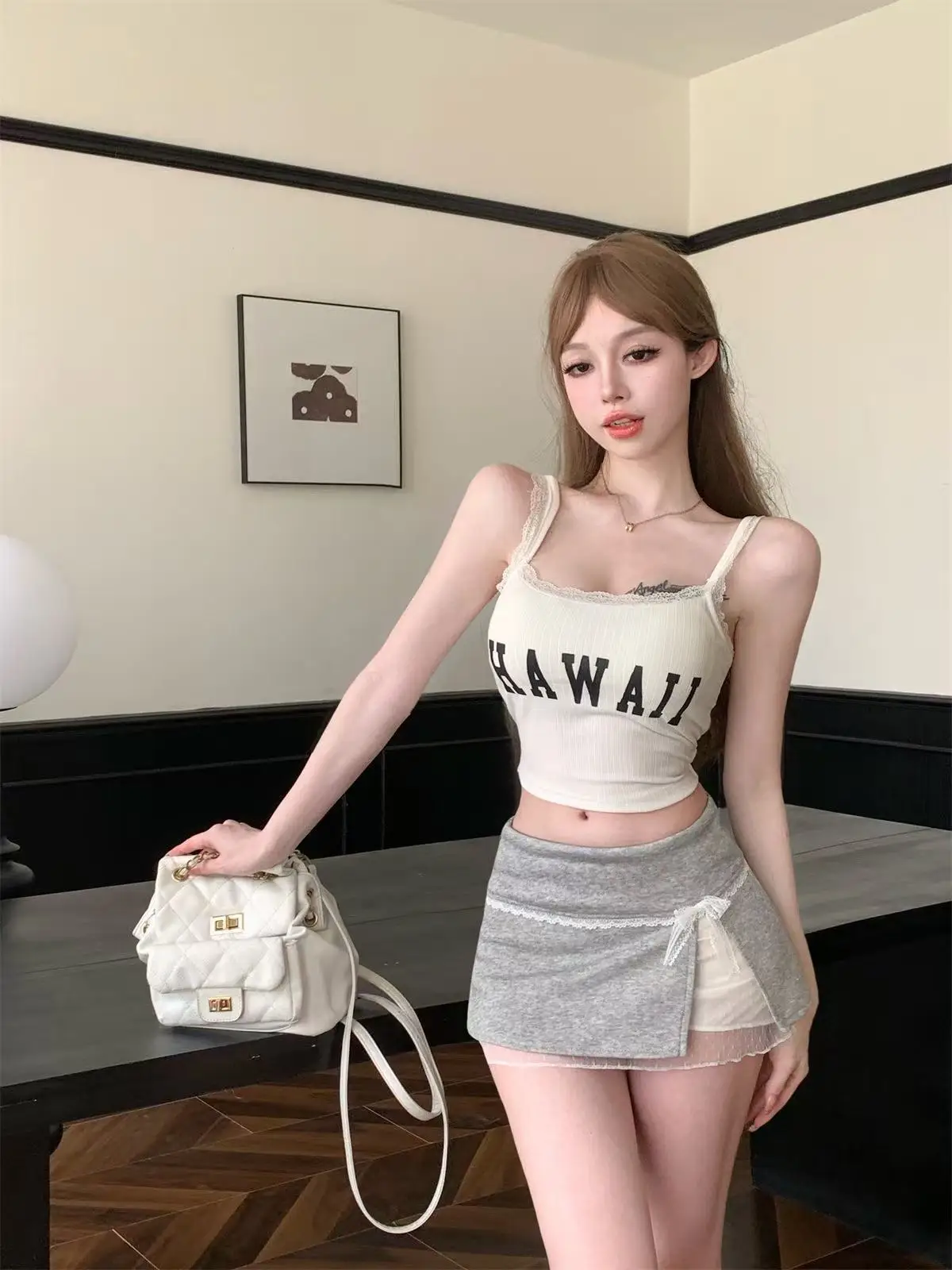 

Women's Spring Fashion Sweet Girl A Line Bodycon Mini Skirt with Lace Splicing Butterfly Knot Design Sexy Half-Length