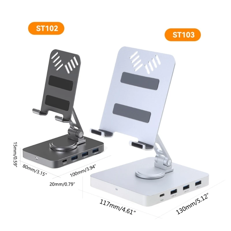 Estación acoplamiento todo en concentrador soporte portátil tipo C con soporte ajustable, carga PD100W, compatible