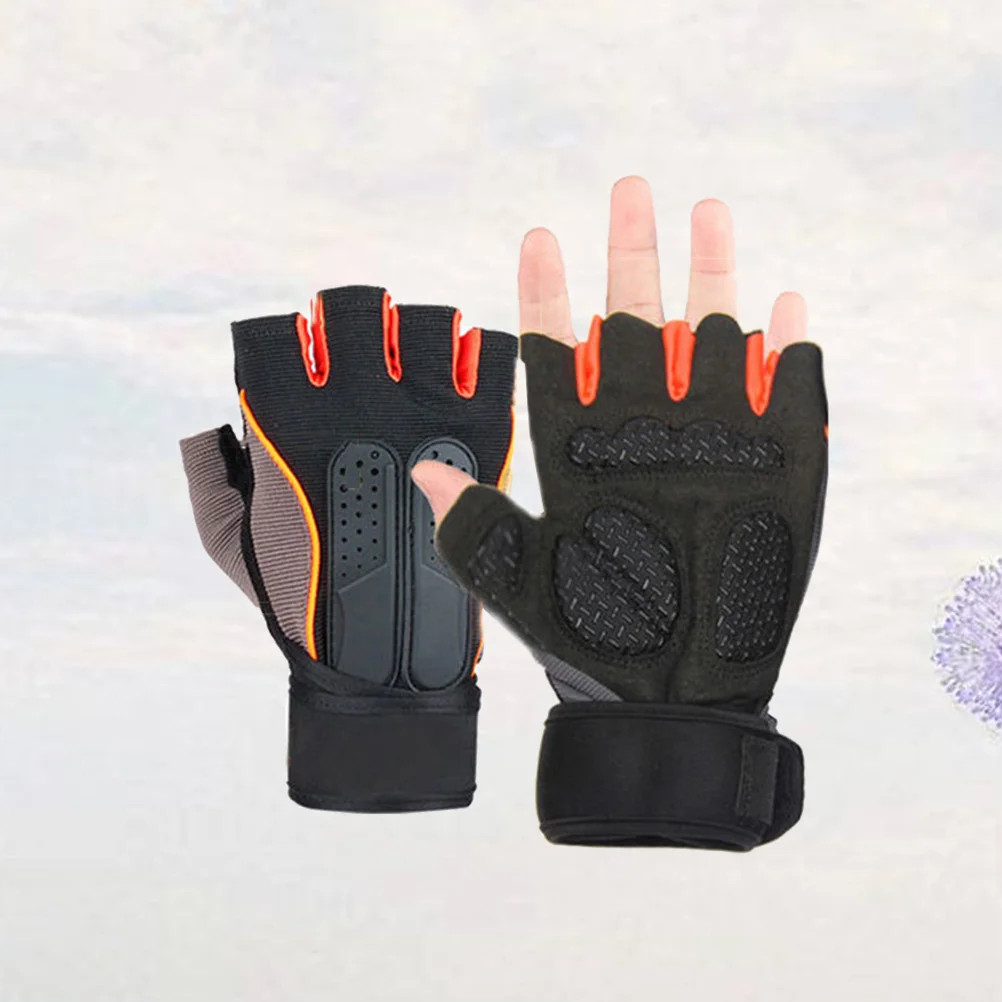 

1Pair Finger Vents Sports Gloves Breathable Anti-Slip Palm Wrist Support Orange Xl Outdoor Training Weightlifting Gloves